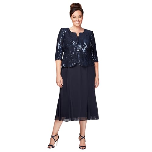 Alex Evenings Women's Tea Length Mother of The Bride Jacket Dress, Formal Events, Wedding Guest (Plus Size)