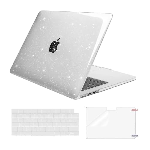 MOSISO Custodia Compatibile con MacBook Air 13 Cover M5 M4 M3 M2 2026-2022 A3449 A3240 A3113 A2681, Glitter Case per MacBook Air 13,6'' display Liquid Retina&Copritastiera&Pellicola, Trasparente