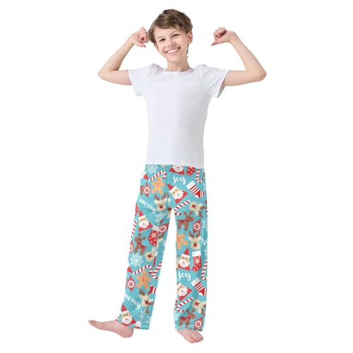 ZZXXB Holly Joy Reindeer Boys Long Pants Soft Trousers Elastic Waist Kids Lounge Bottoms with Pockets S-XL2