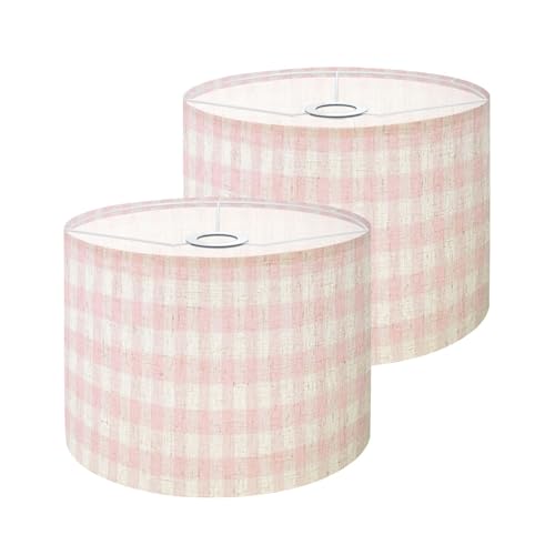 Image of Lampshades Gingham Lamp Shades set of 2 pink white plaid texture vintage fabric checkered gingham Light Shade for Table Lamps Floor Lamps Drum Lamp Shades Lampshade Replacement