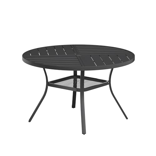 Image of VICLLAX Round Patio Table with Adjustable Umbrella Hole for 6, All Weather 47.2 inch Metal Outdoor Dining Table for Lawn Garden, Black