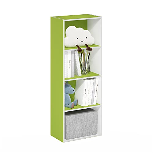 Furinno Luder Bookcase / Book / Storage, 4-Tier, Green/White
