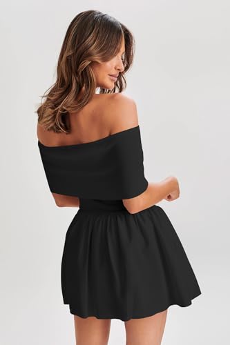 Image of Atizon Women's Summer Off The Shoulder Mini Dress Casual Short Sleeve Trendy Cocktail Party A Line Dresses