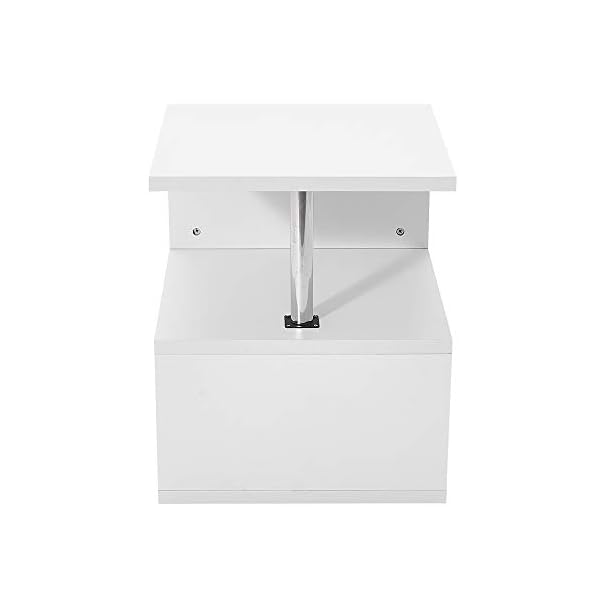 Multifunction S Shape Coffee End Table, 2 Tier Storage Modern Design Side Table storage Shelves with LED Lights for Display White - Image 6