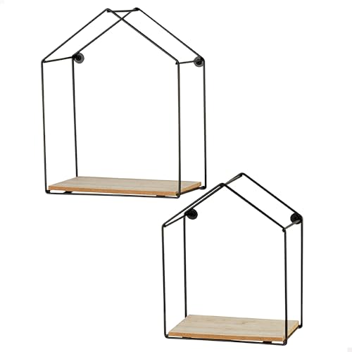 AKTIVE MAX Home Set 3 estanterías de Pared, 20x10x25 cm y 17x10x22 cm, Carga máxima 4 kg, Decorativas, Estructura metálica Negra, Baldas Efecto Madera, Estilo Moderno, Minimalista (18468)