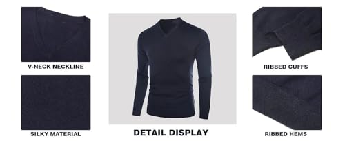Men's V-Neck Slim Fit Casual Sweater,Loose Solid Color Knitted Sweater,Long Sleeves Pullover3