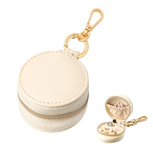 Maxqzin Mini Jewellery Box, Travel Ring Case With Keychain Clip Portable Small Travel Jewellery Case For Women Girls Earrings Rings Necklace Organiser