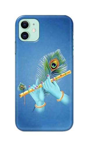 Image of Plastic Printfidaa Printed Hard Back Cover Case For Apple Iphone 11 Back Cover (Flute In Krishna Hands) -112, Blue