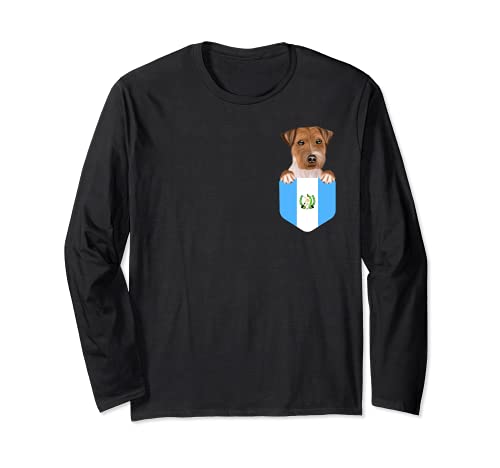 Guatemala Flag Russell Terrier Dog In Pocket Long Sleeve T-Shirt, Black