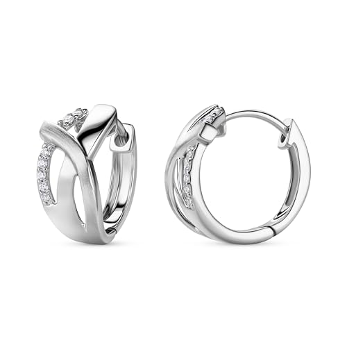 MIORE Schmuck, Ohrringe Silber 925, Creolen Silber mit Zirkonia, gekreuzte Kreolen, Ohrringe vergoldet, runde Hoops Ohrringe Damen, Ohrschmuck
