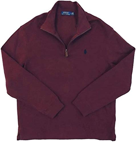 Polo Ralph Lauren Men's Half Zip French Rib Cotton Pullover Sweater (Red Wine/Navy Pony, Medium)