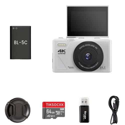 camzoomy kompaktkamera Eine 4K Digitalkamera mit einem 64Megapixel Sensor, einem 3 Zoll Kippbildschirm, Autofokus, Bildstabilisierung und 18fachem Zoom, ideal für Vlogging und Reisen
