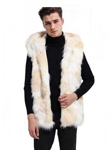 UMREN Mens Warm Leopard Faux Fur Coats Jacket Long Luxury Overwear Parka Cardigans