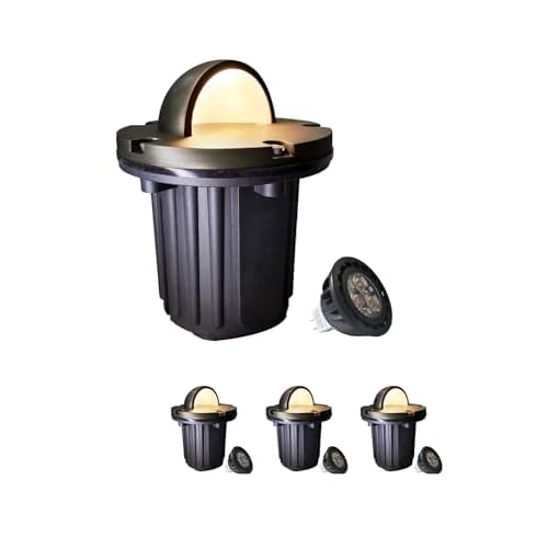 MALORY Brass Top Cover Landscape Well Lights,（6‘’H 12V Low Voltage Outdoor In Ground Lights,Landscape Lighting for Pathway, Driveway and Garden (Beacon Top, 4-Pack with Bulb) 4-pack with Bul