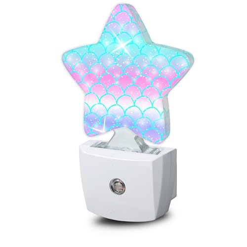 Image of Kawaii Fish Scale Night Light,Dusk to Dawn Smart Sensor Nightlight for Bedroom Bathroom Kitchen Hallway Stairs Hallway,Plug-in,Energy Efficient Decor Desk Lamp Gifts