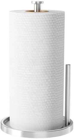 Paper Towel Holder Countertop, Standing Paper Roll Holder with Anti Slip Weighted Base, Stainless Steel Freestanding Paper Towel Holder for Kitchen, Silver