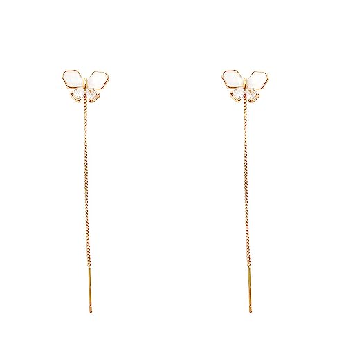 CZ Butterfly Threader Dangle Earrings for Women Girls Cubic Zirconia Golden Long Tassel Chain Drop Dangling Earring Fashion Dainty Lightweight Birthday Christmas Jewelryfor Sister
