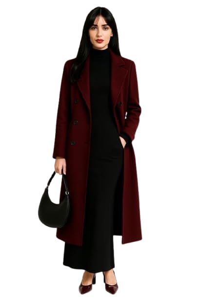 Patakadevi | Women Soft Woolen Warm Full Sleeve Solid Long Coat For Winter Outings | Wool Blend Fabric | Long Style | Solid Red | Size P | Classic Full Sleeve Design | Comfortable Warm Material Patakadevi | Women Soft Woolen Warm Full Sleeve Solid Long Coat For Winter Outings | Wool Blend Fabric | Long Style | Solid Red | Size P | Classic Full Sleeve Design | Comfortable Warm Material