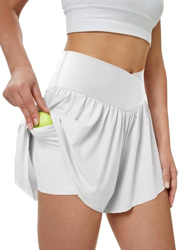 DLOODA Women's Athletic Running Shorts with Pockets Crossover Butterfly Flowy Shorts Cute Summer...