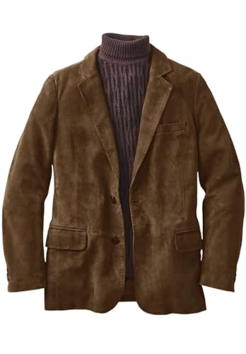 Men's Casual Two-Button Suede Jacket V-Neck Casual Sports Faux Leather Coats & Blazers Brown