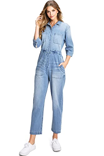 Women's Blue Denim Aviator Jumpsuit