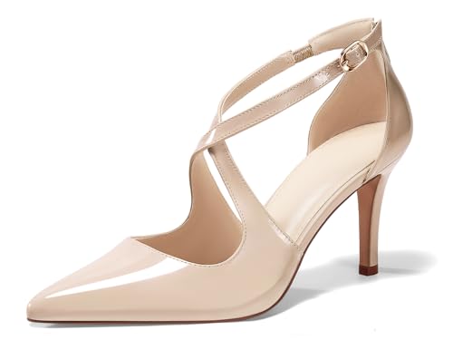 Image of Womens Pumps High Heels Pointed Toe Crossed Strap D'Orsay Zip up Stilettos Party Dress Shoes