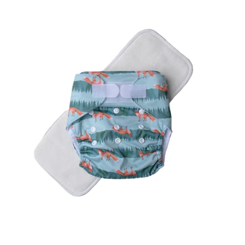 Green Cheeks Pañal de tela, lavable, con cáñamo, reutilizable, gancho y lazo (velcro) extra absorbente, súper delgado, fácil de ecológico Woodland (quien da un zorro)