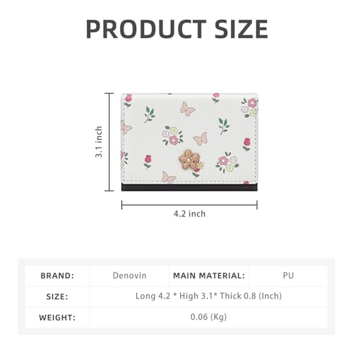 Small Wallets Woman, Cute Tri-fold Flower Wallet for Women, Floral Wallets Credit Card Coin Holder Purse with ID Window for Key Cash Change (Black)2