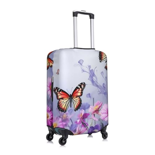 Luggage Cover Dustproof Anti-scratch Suitcase Cover Elastic Travel Suitcase Protector Flowers and Butterfly Washable Baggage Case Luggage Sleeves Fits 18-32 Inch Luggage, Small, Black2