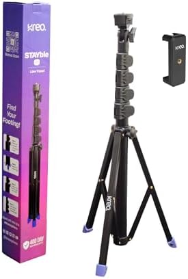 Kreo Stayble Tripod Stand with Mobile Phone Holder for Mobile Phone, Ring Lights & Camera Light, Camera Stand Tripod for Video Recording & Video Shooting, Black, 1.6m