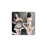 [LIKENNY] メイド服 コスプレ セクシー エロ レディース チェック柄 蝶結び ミニスカート バックスリット 裸の背中 ヒップ露出 サスペンダー ストッキング付き クマのヘアバンド付き ハロウィン 仮装 撮影 衣装 大人 ランジェリー 過激 エッチ 可愛い