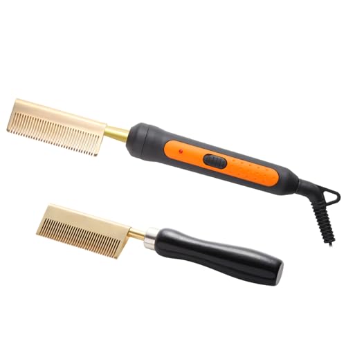 Hot Comb Copper Ceramic Pressing Comb and Curling Iron for Straightening and Styling Natural Black Hair