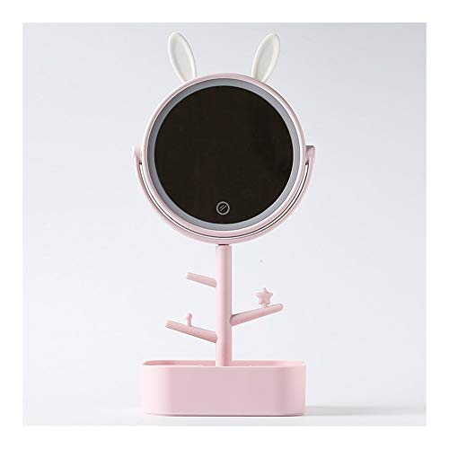Preisvergleich Produktbild Santonliso LED Kosmetikspiegel mit Beleuchtung Desktop-Drehspiegelvergrößerungsglas Speicher Damen Make-up Lampe ABS Mit Storage Box (Farbe : Rosa)