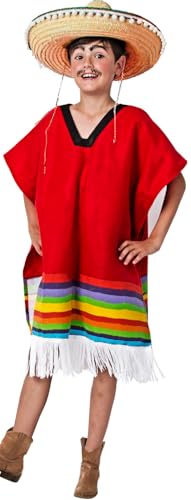 Gojoy shop- Disfraz de Mejicano para Niño Carnaval (Contiene:Poncho sin manga Tegido Fuerte y Mochila de Cuerdas.) (3-4 AÑOS)