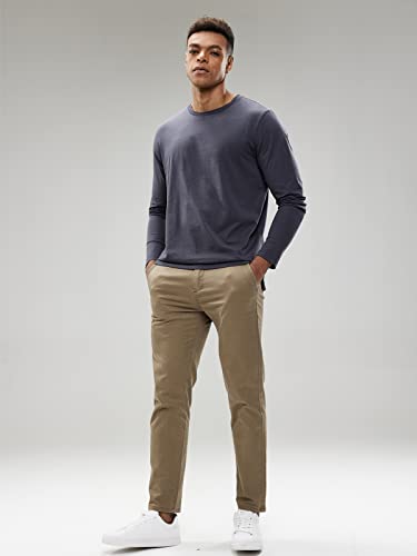 Mier Mens Long Sleeve Shirt Soft Stretch Combed Cotton Tees Shirts Crew Neck Classic Work Casual T-Shirt, Tagless, Dark Grey, Medium #TOP5