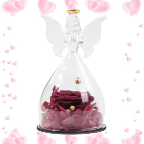 Figuras de RoseAngel hechas a mano – Decoración real de rosa para decoración del hogar | Elegante cúpula de de recuerdo de ángel con rosa en el interior | Perfecto para fiestas