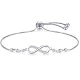pulsera infinito plata mama Diseño infinito - El símbolo del infinito está adornado con brillante circonita cúbica blanca para que sea realmente llamativo. Simbólico de interminable amor y amistad, Un círculo infinito e infinito de muñecas en cadenas brillantes.