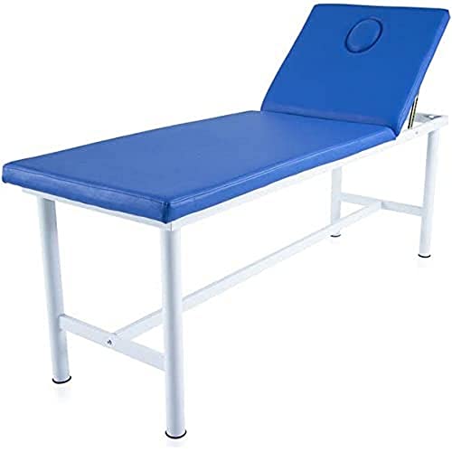 QUIRUMED Camilla de Masaje Fija de Acero, Polipiel, Color Azul, con tapón Facial, Agujero Facial, Respaldo Ajustable, Ligera, 186 x 62 x 69 cm, hasta 120 kg