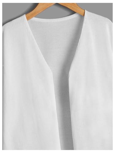 SweatyRocks Girl's Open Front Cardigans Long Sleeve V Neck Knit Sweater Coat White4