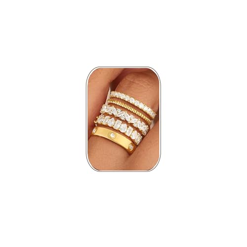 FUNEIA 5Pcs Bague Femme Or Argent Bague 18K Plaqué Bague Fiançailles Zirconium Femme Empilables Knuckle Mariage Promesse Alliance Bagues Bijoux