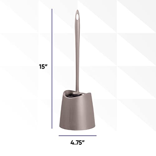 Image of Superio Plastic Toilet Brush with Taupe Bristles, Includes Holder for Easy Bathroom Cleaning