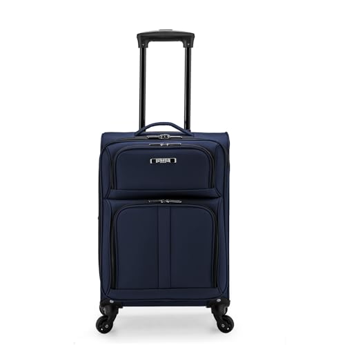 U.S. Traveler Anzio Softside Sturdy Ballistic Nylon Expandable Travel Suitcase Luggage with 4 Spinner Wheels, Navy, Carry-on 22-Inch