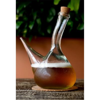 Porrón 125ml de Vidrio Reciclado con Tapón de Corcho Natural – Porrón Pequeño, Cómodo, Elegante y Resistente – Individual