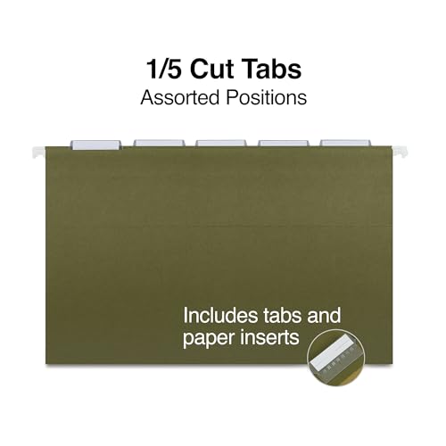Image of Staples Hanging File Folders, Legal Size, 5-Tab, Green, 100 /Carton | Durable construction for everyday legal-size document storage and filing.