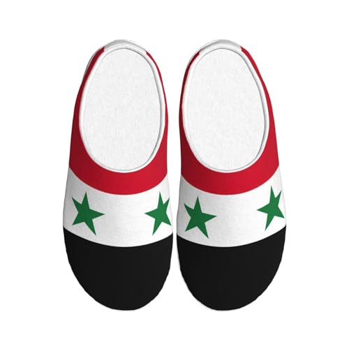 Cozy Flag of the Syrian Arab Republic print Slippers Indoor and Outdoor Fuzzy House Shoes Anti-Skid Sole Gifts for Women Indoor Scuff