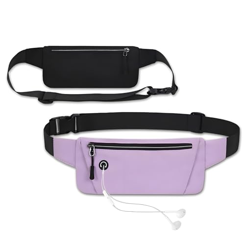 2er wasserdichte Bauchtasche für Damen, Gürteltasc mit Kopfhörerausgang, Wasserdicht Lauftasche Hüfttasche, Laufgürtel für Handy Herren Brusttasche zum Laufen Joggen Fitness Sport (a)
