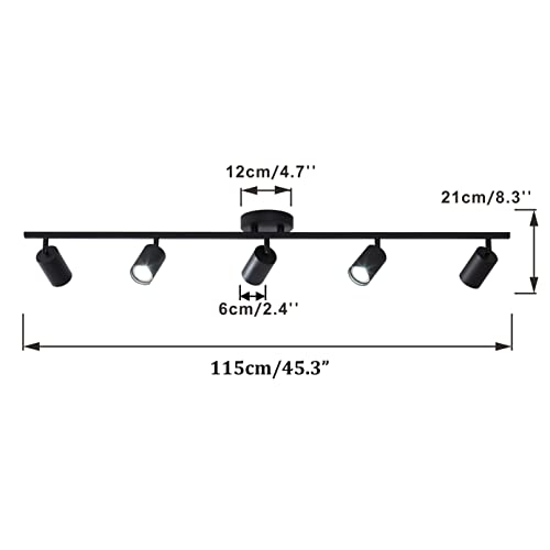 Image of KCO Lighting 5 Light LED Track Lighting Adjustable 5 Way Ceiling Mount Spotlights Matte Black for Kitchen Gallery Dining Room (5-Light)