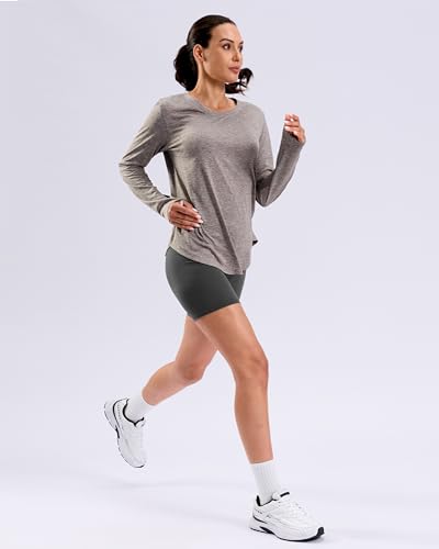 Lightweight Long Sleeve Workout Tops for Women Athletic Running Shirts (Brown,L) - image 2