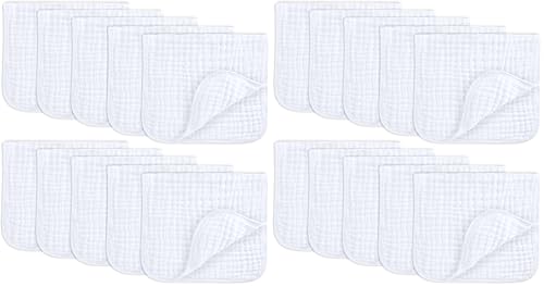 Image of Comfy Cubs Muslin Burp Cloths 20 inch x 10 inch, Pack of 20 - Large, 6-Layer, Ultra Absorbent 100% Cotton for Baby Drool and Messes - Soft, Safe & Gentle Baby Burp Cloths for Boys & Girls - White