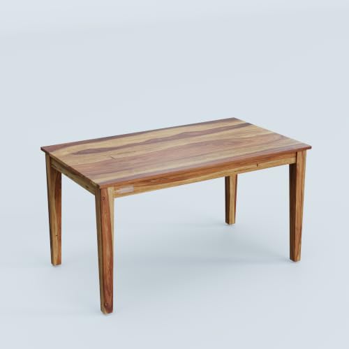 Image of DRIFTINGWOOD Amber Solid Sheesham Wood 6 Seater Dining Table Set with Rattan Back Chairs | White Rexine Upholstered Seating for Home & Dining Room (Natural Finish, DIY)